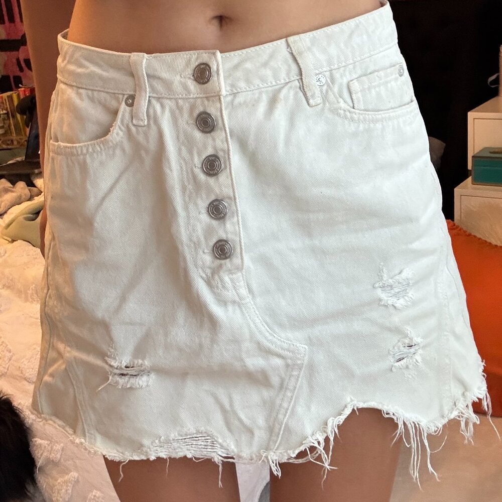Free People Women's Cream Ripped Skirt